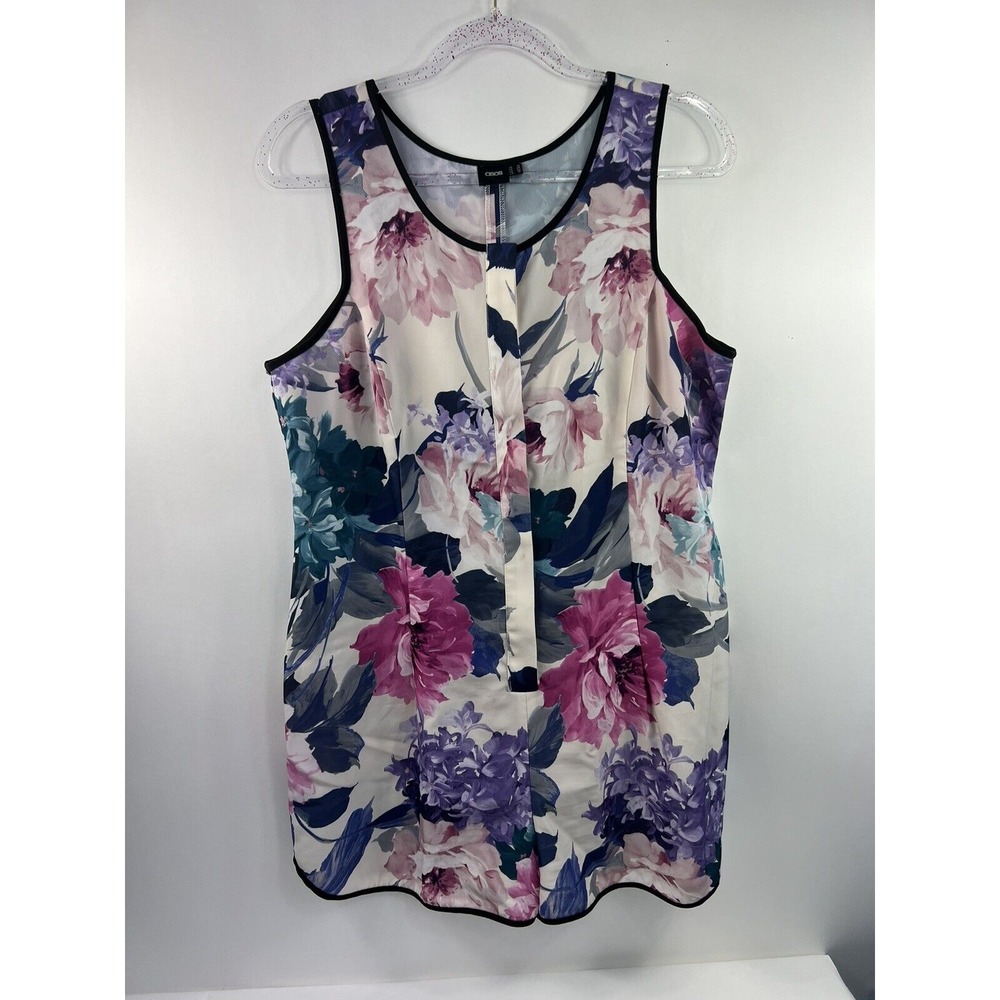 Asos Romper Women's Sz 12 Multi Floral Scoop Neck Hidden Buttons‎